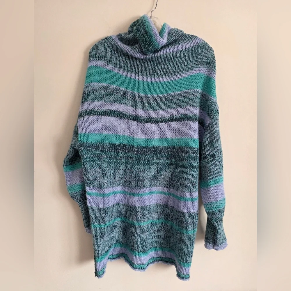 FREE PEOPLE | Candy Stripe Tunic Sweater Waterfalls Blue Wool Alpaca Sz S